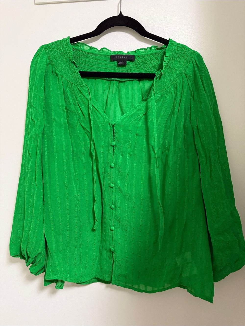 Sanctuary Kelly Green Button-Front Peasant Blouse